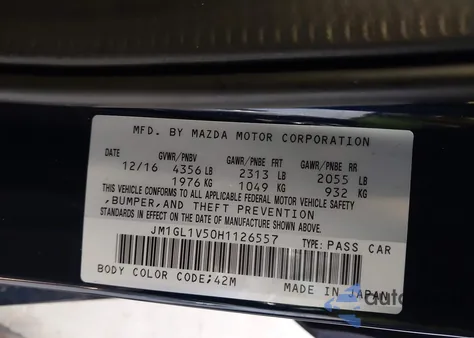 2017 Mazda Mazda6 Touring z USA, uszkodzony, nr VIN JM1GL1V50H1126557